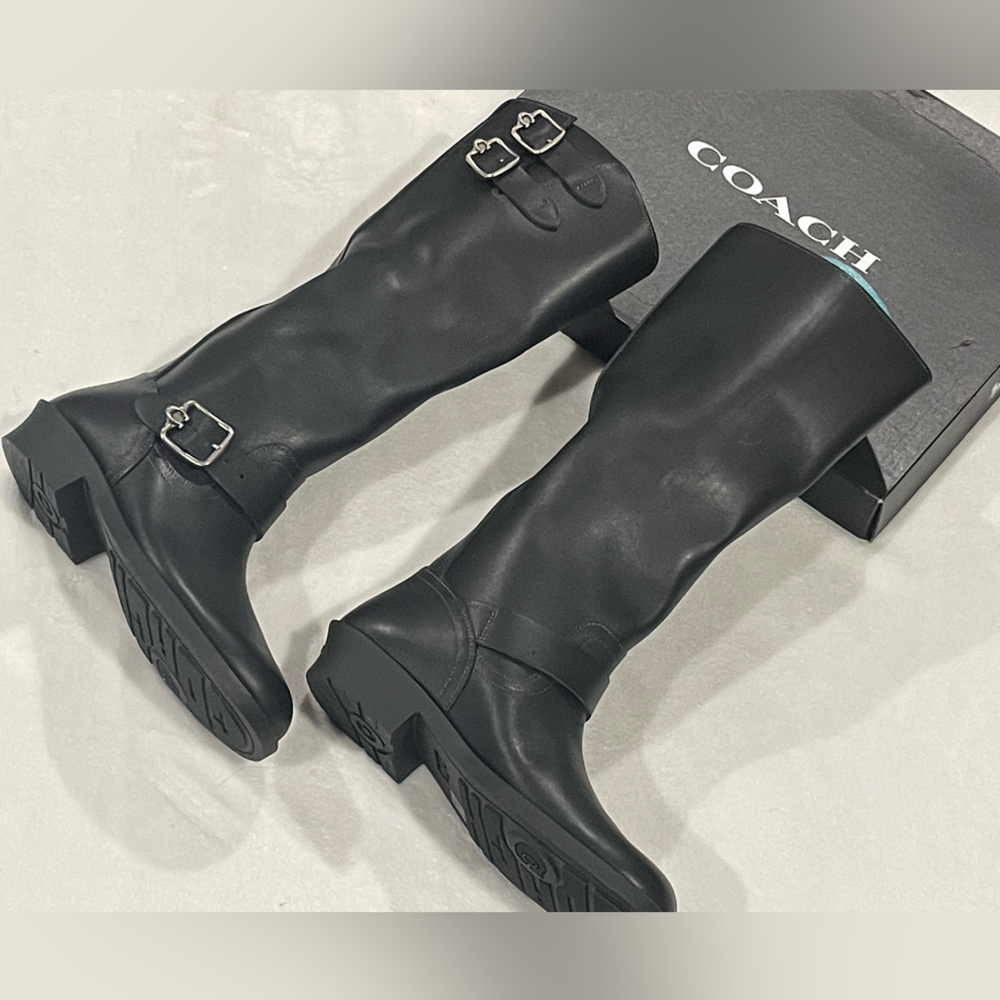 Coach Daria Buckled Tall Moto Boots Sz 8 BNWB - Picture 7 of 9